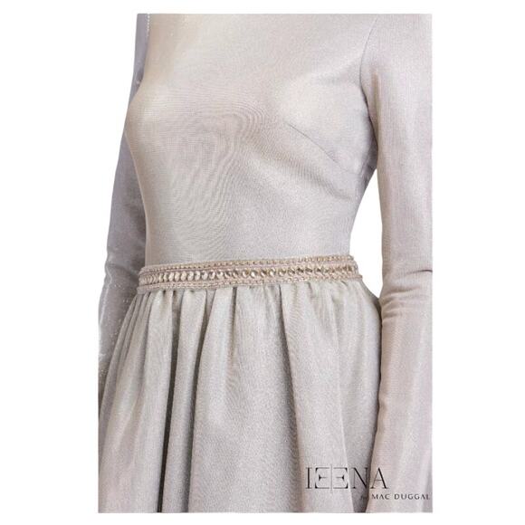 Ieena Mac Duggal 26125 Silver Metallic Long Sleeve Gown Size 2 Renaissance Style - Picture 4 of 9